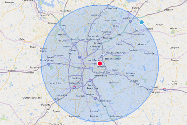 Water Damage Restoration Service Area Map for Atlanta, Georgia